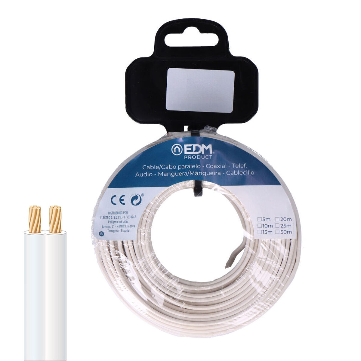 Parallellkabel EDM 28758 Vit 20 m Audio