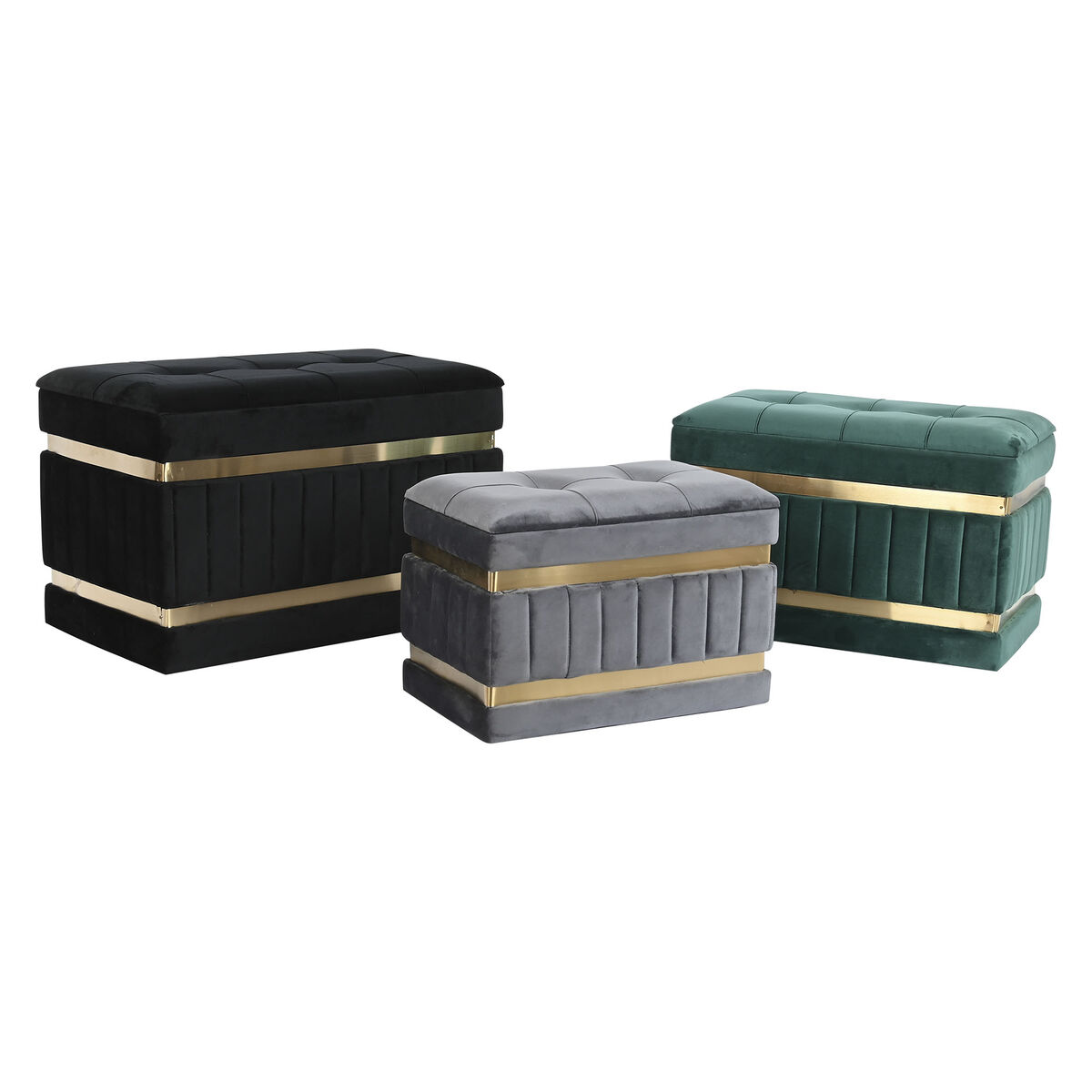 Sittpall DKD Home Decor Svart Gyllene Grön Mörkgrå Trä MDF 70 x 40 x 43 cm - 2