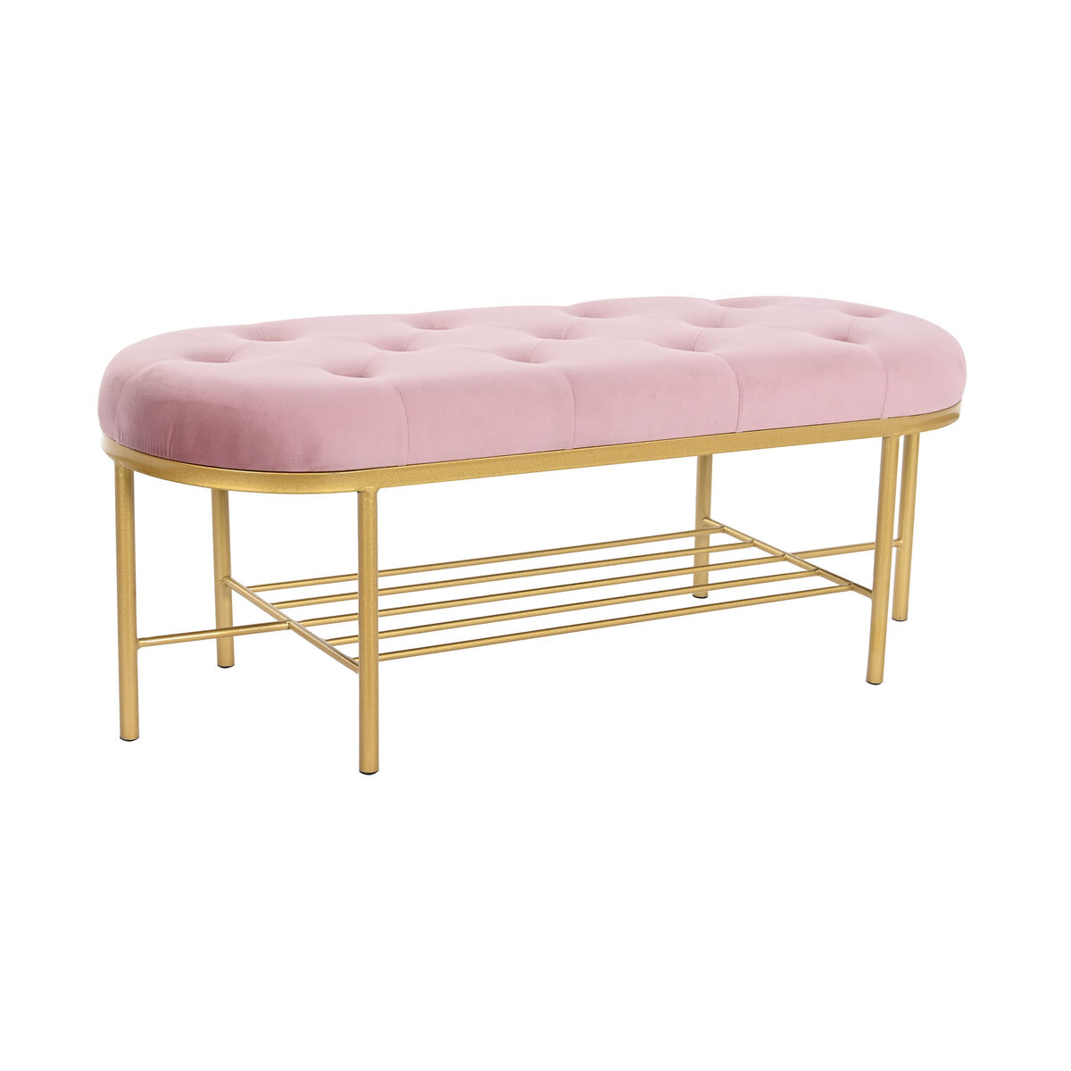 Sittpall DKD Home Decor 100 x 35 x 40 cm Rosa Gyllene Metall - 4