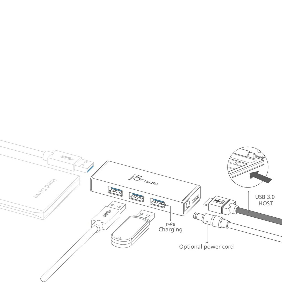 USB-HUB j5create JUH340-N Svart 60 cm (1 antal) - 4
