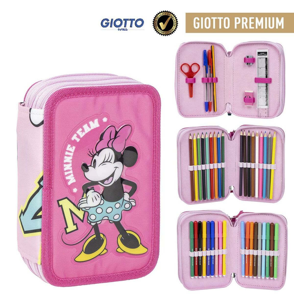Trippel pennfodral Minnie Mouse Fuchsia 12,5 x 6,5 x 19,5 cm - 2
