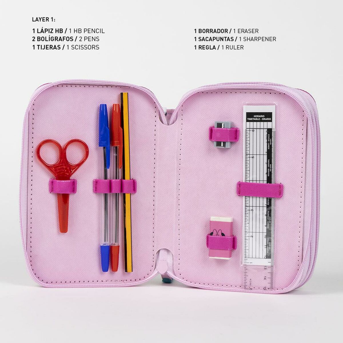 Trippel pennfodral Minnie Mouse Fuchsia 12,5 x 6,5 x 19,5 cm - 4