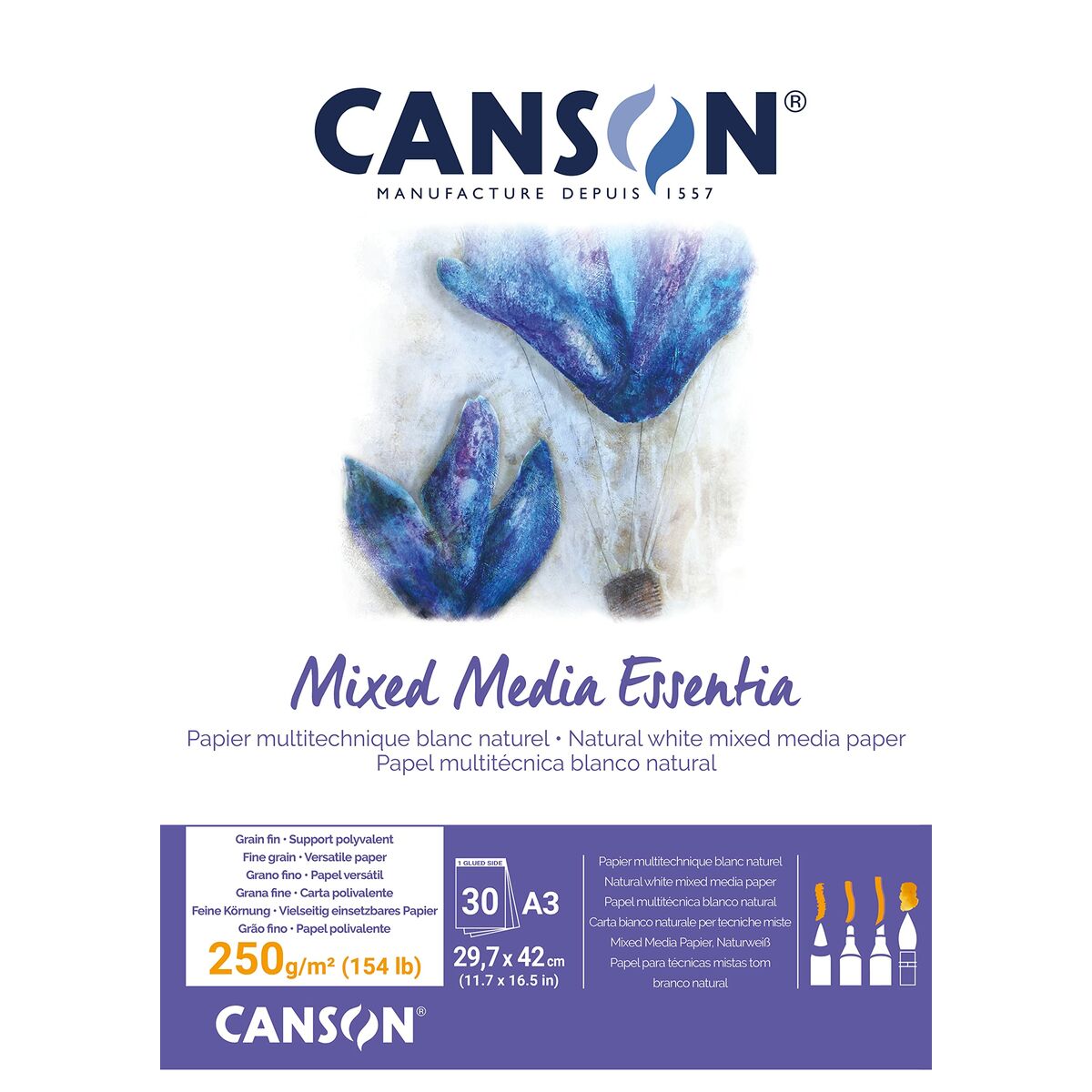 Ritblock Canson Vit Naturell A3 5 antal 30 Blad 250 g/m² - 2