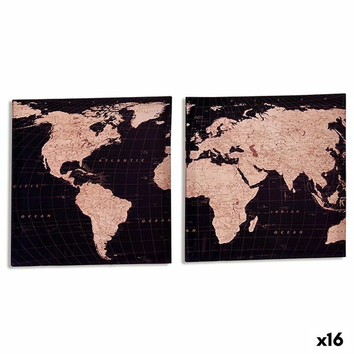 Kanvas Gift Decor Världskarta 1,5 x 40 x 40 cm (16 antal) - 3