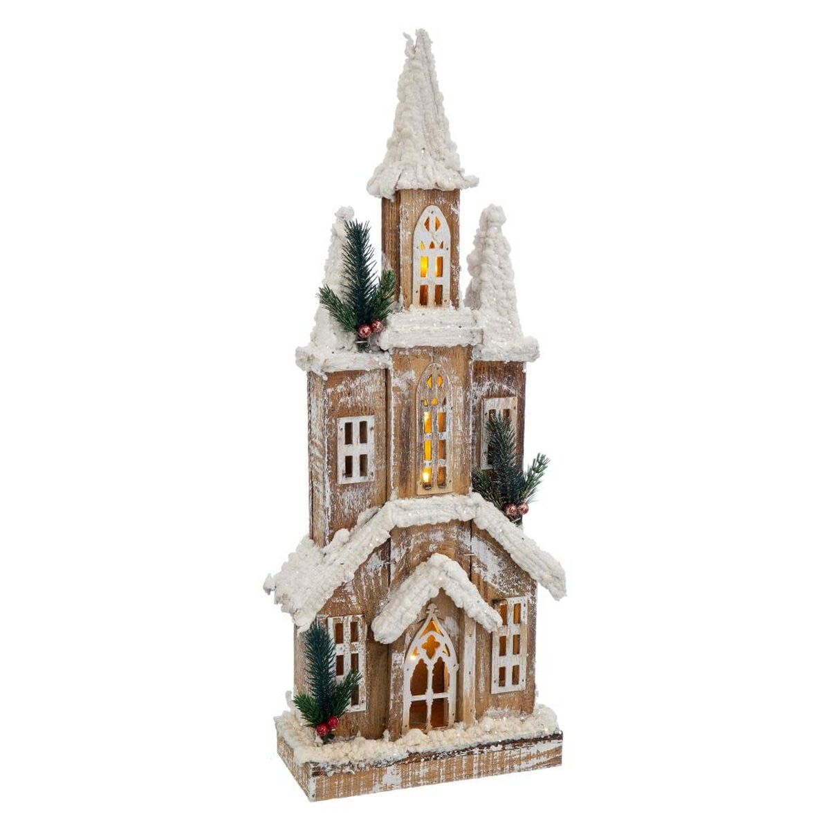 Julgranskula Vit Beige Trä Hus 21 x 10 x 59 cm - 2