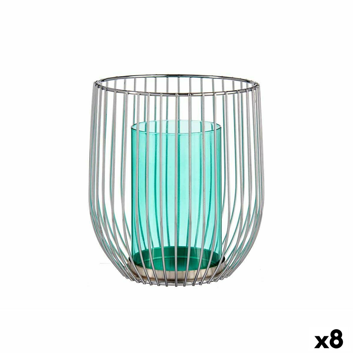 Ljusstakar Gift Decor Blå Silvrig Metall Glas 15 x 17 x 15 cm (8 antal)