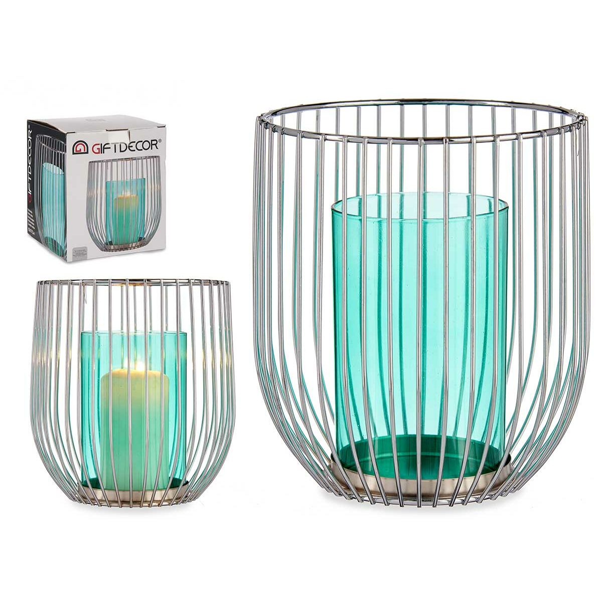 Ljusstakar Gift Decor Blå Silvrig Metall Glas 15 x 17 x 15 cm (8 antal) - 3