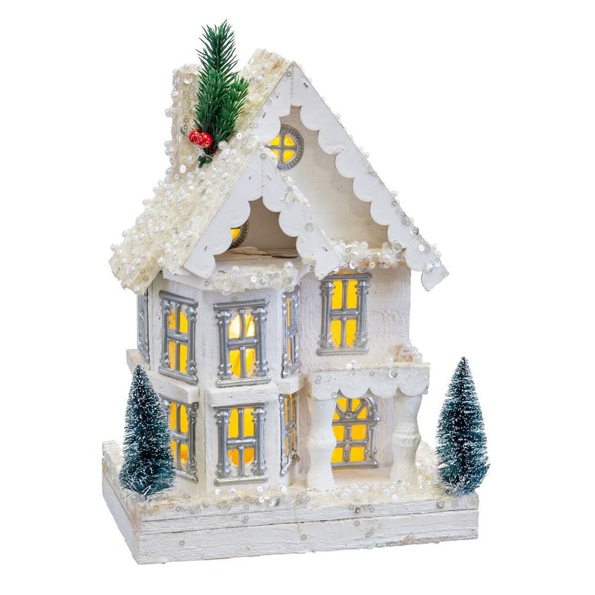 Julgranskula Vit Trä Hus 23 x 14 x 32 cm - 6