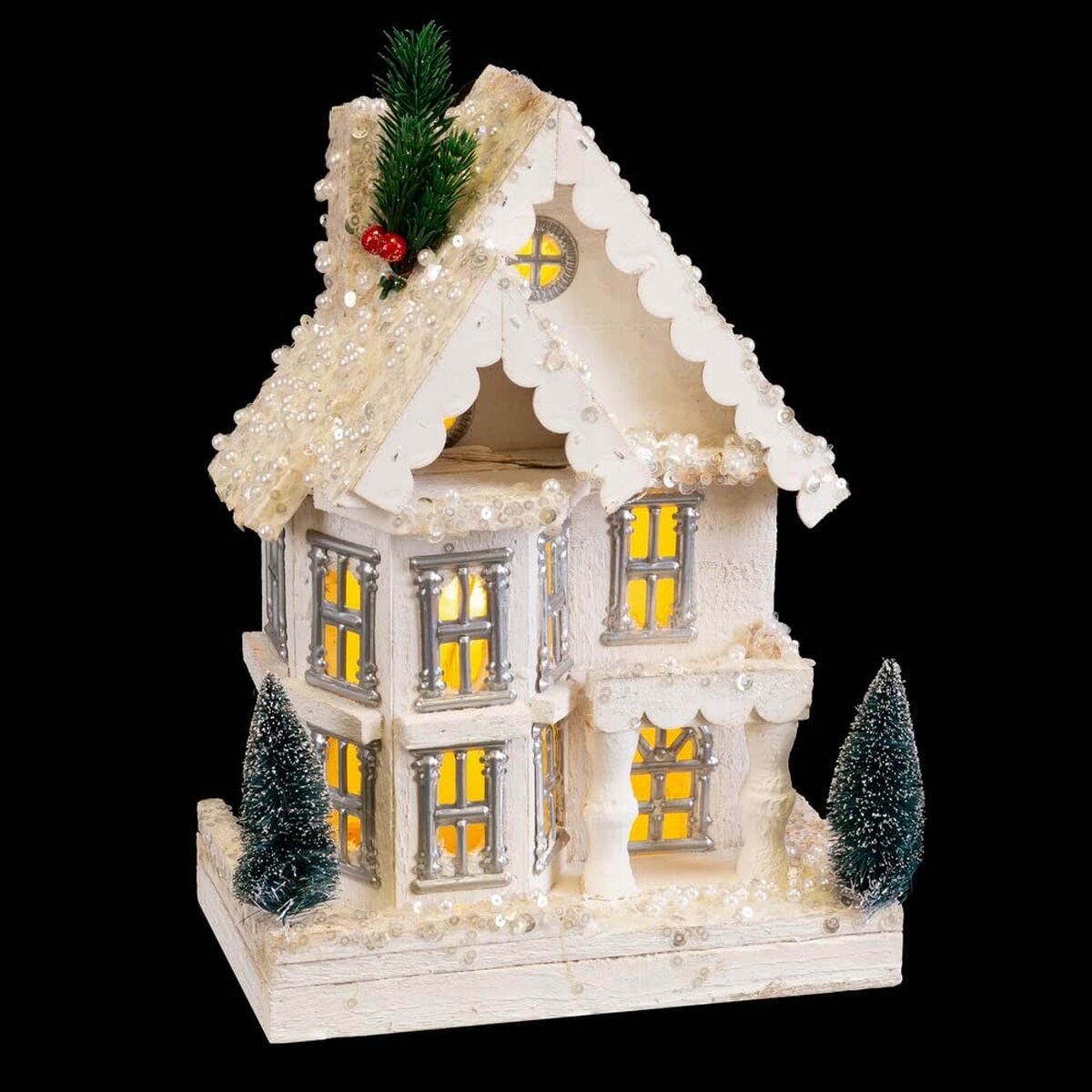 Julgranskula Vit Trä Hus 23 x 14 x 32 cm - 4