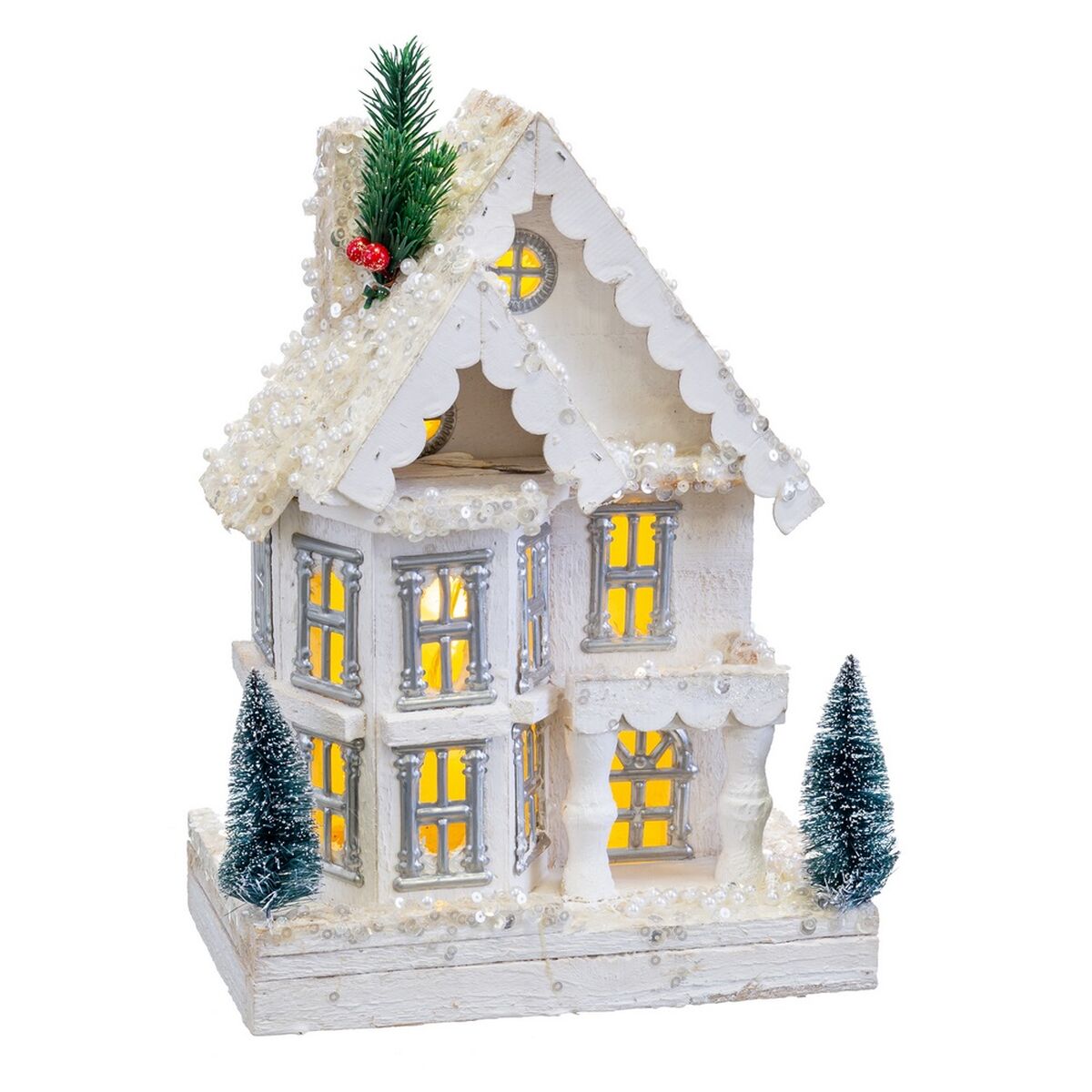 Julgranskula Vit Trä Hus 23 x 14 x 32 cm - 5