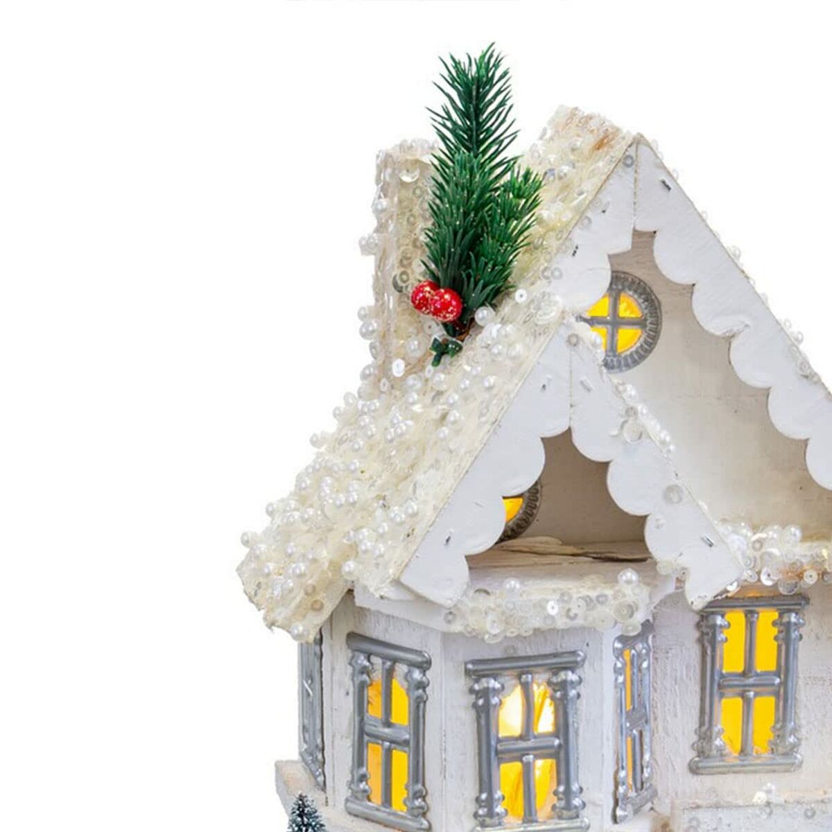 Julgranskula Vit Trä Hus 23 x 14 x 32 cm - 3