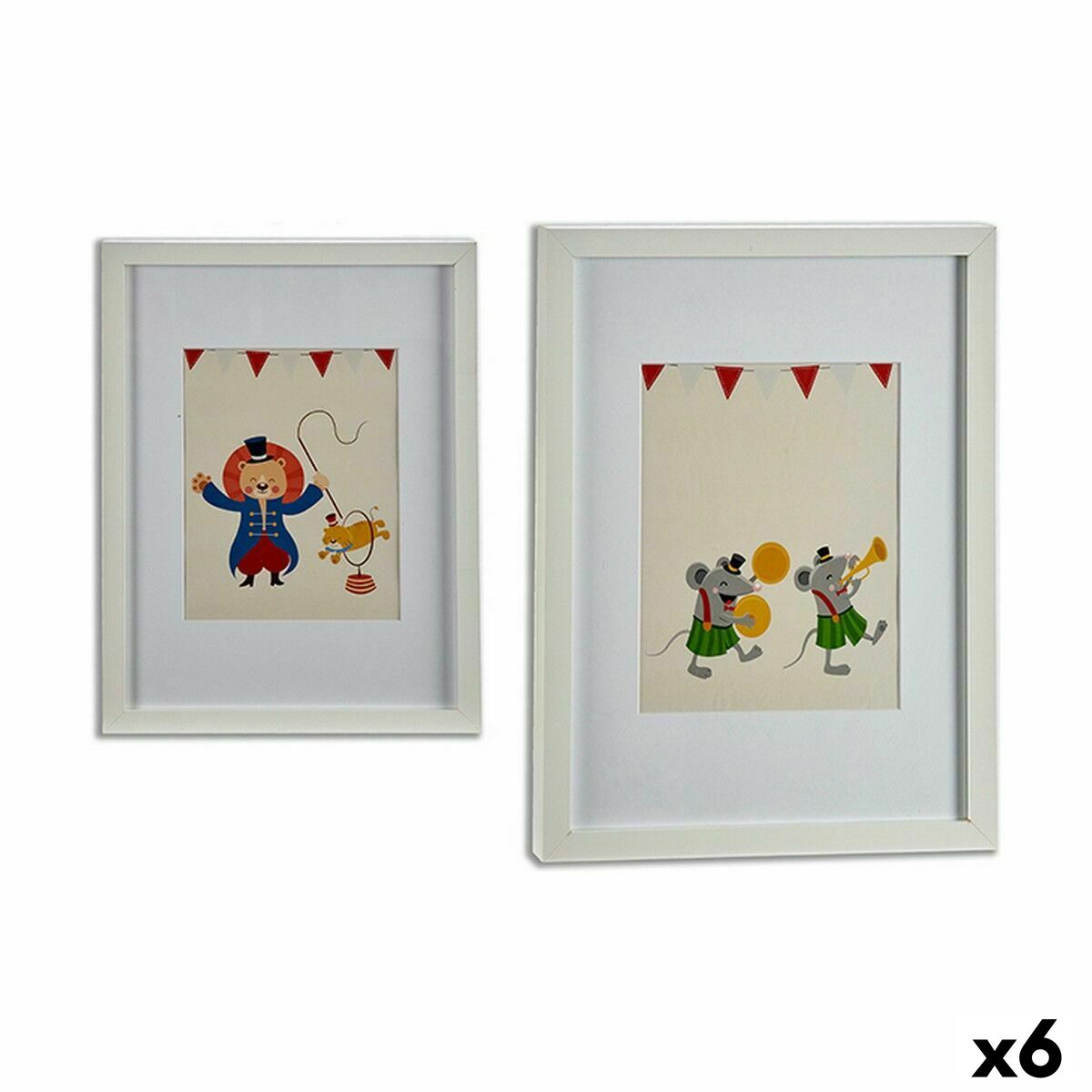 Tavla Gift Decor Vit Multicolour Trä Cirkus 33 x 3 x 43 cm 32 x 42 x 3 cm (6 antal)