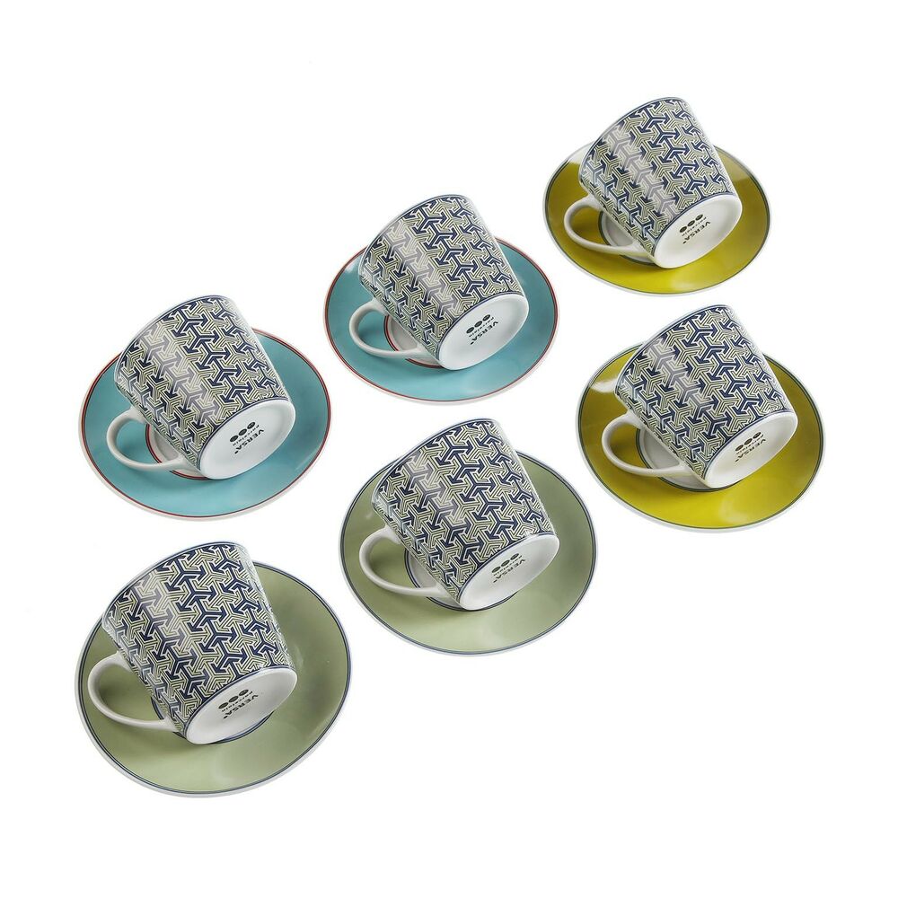 Set med koppar och fat Versa Leia Porslin 9 x 14 x 14 cm 10,5 x 8 x 6 cm 14 x 14 x 2 cm (12 pcs)