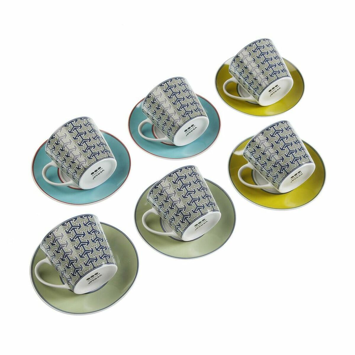 Set med koppar och fat Versa Leia Porslin 9 x 14 x 14 cm 10,5 x 8 x 6 cm 14 x 14 x 2 cm (12 pcs) - 2