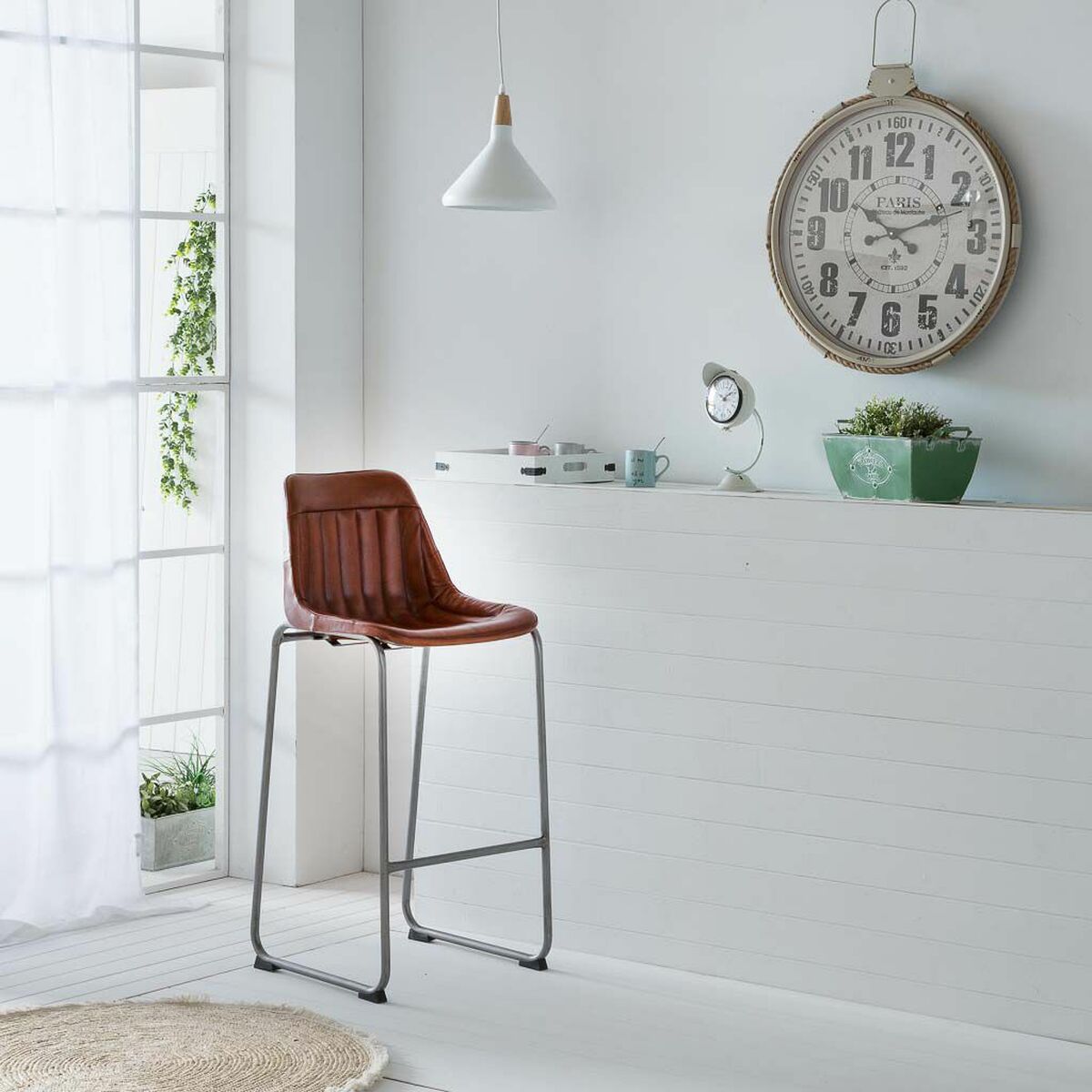 Sittpall Alexandra House Living Brun Svart Läder Järn 50 x 106 x 46 cm - 2