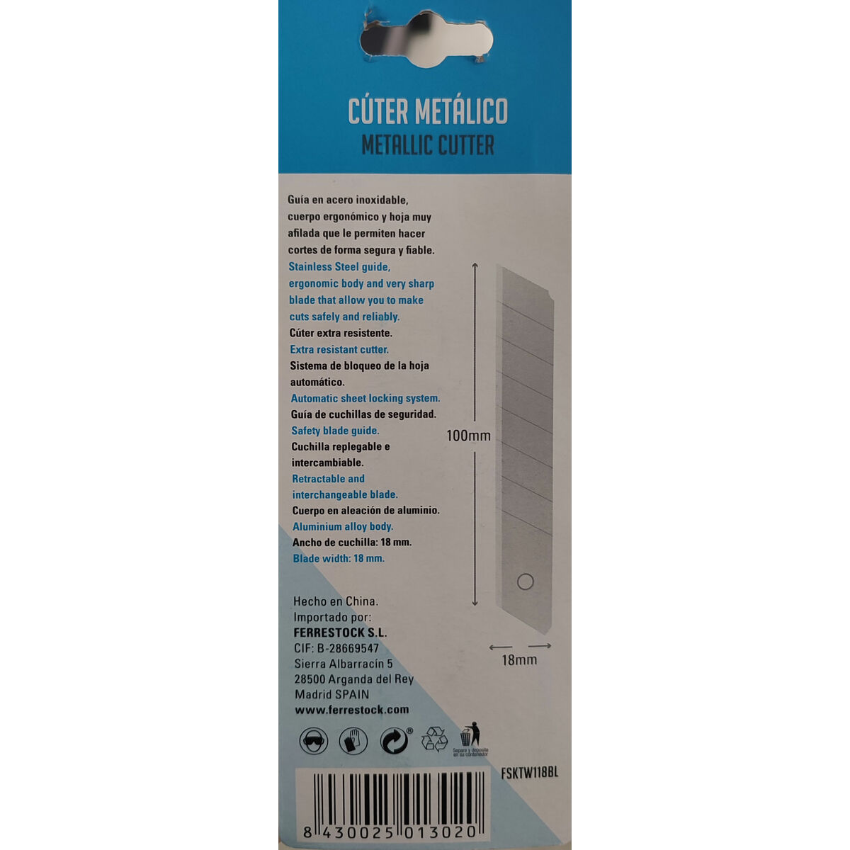 brytbladskniv Ferrestock Blå 18 mm - 22