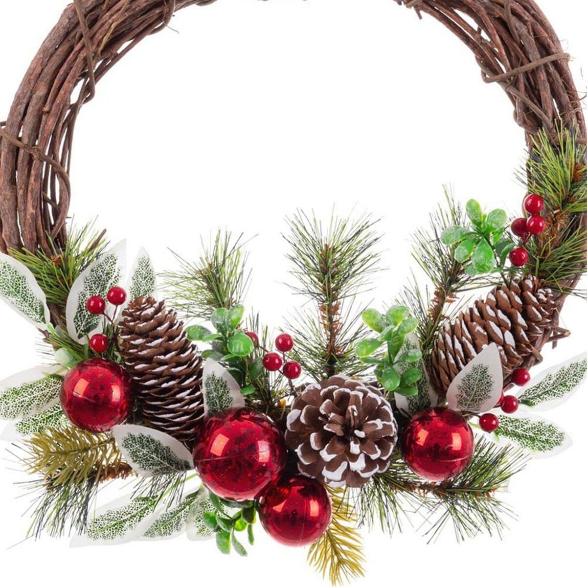 Julkrans Röd Multicolour Rattan Plast Foam Blad Ananas 30 x 30 cm - 4