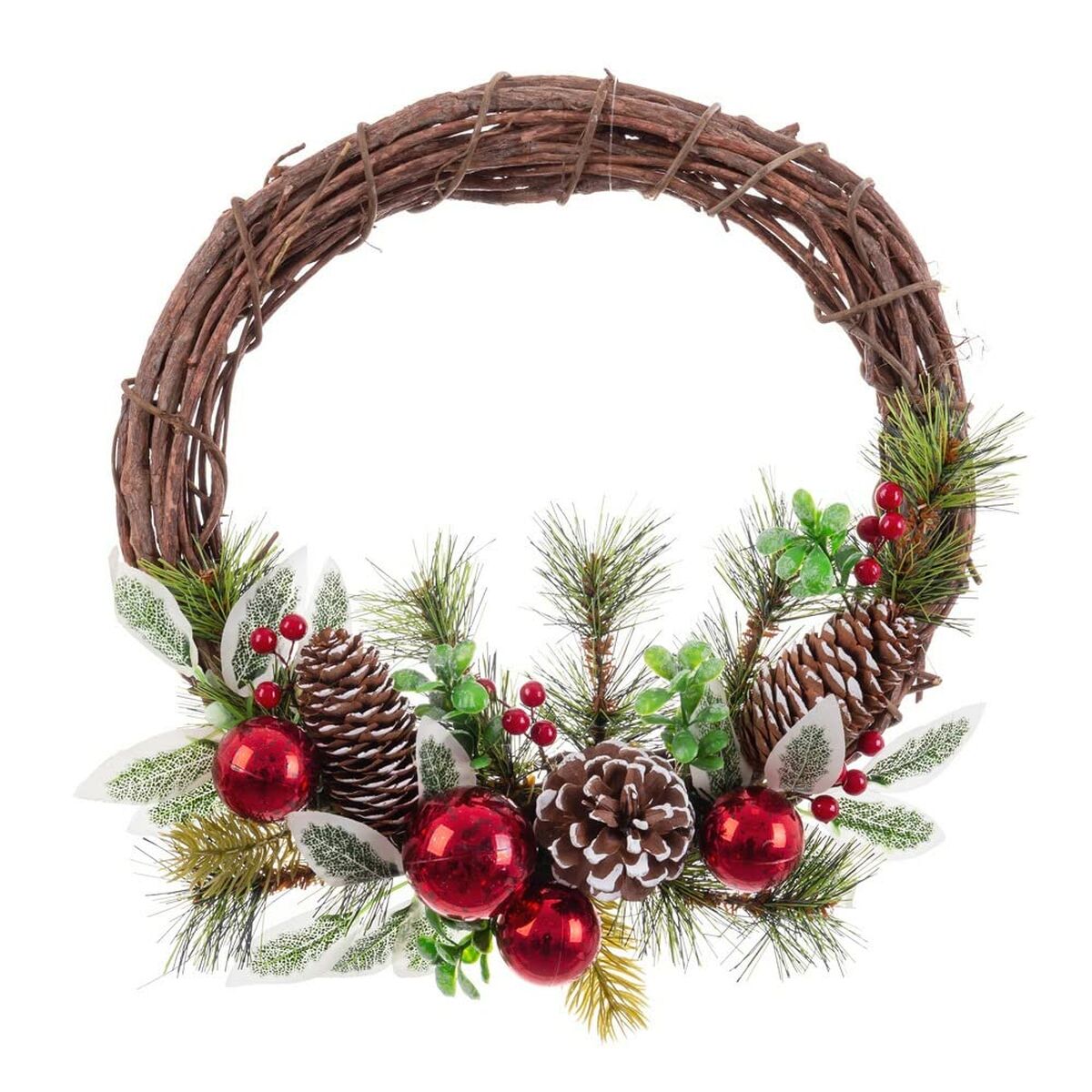 Julkrans Röd Multicolour Rattan Plast Foam Blad Ananas 30 x 30 cm - 2