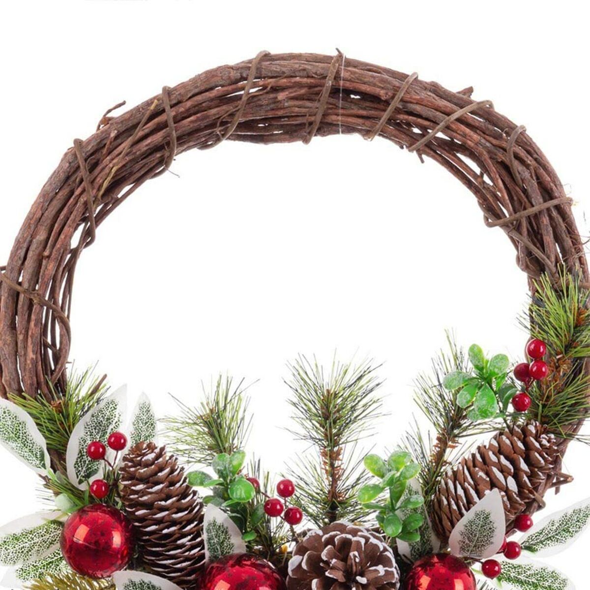 Julkrans Röd Multicolour Rattan Plast Foam Blad Ananas 30 x 30 cm - 3