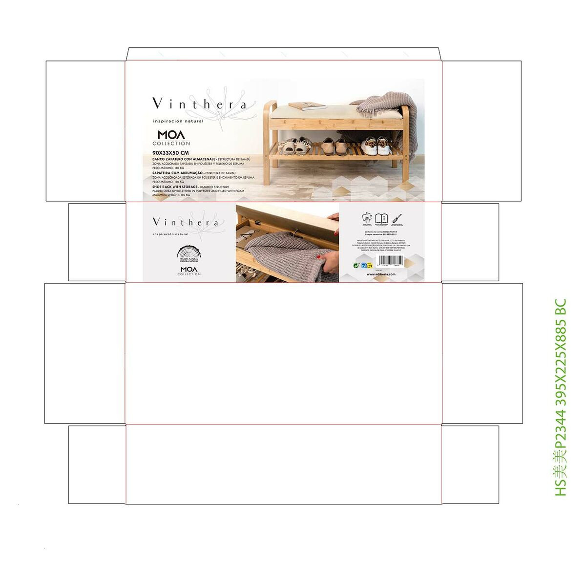 Skobänk Vinthera Moa Beige Trä 90 x 33 x 50 cm - 3