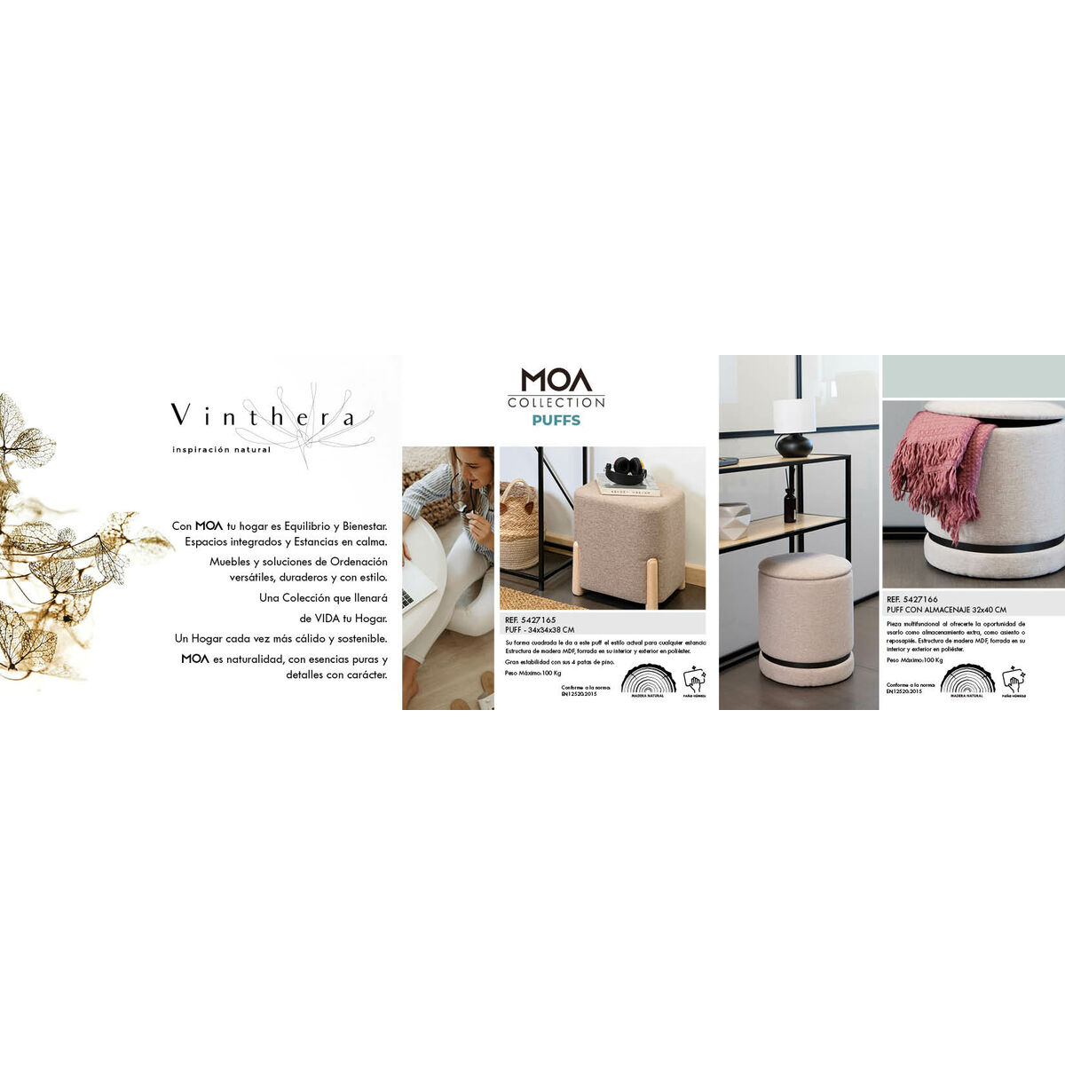 Puff Vinthera Moa Beige Trä 32 x 40 cm (2 antal) - 8