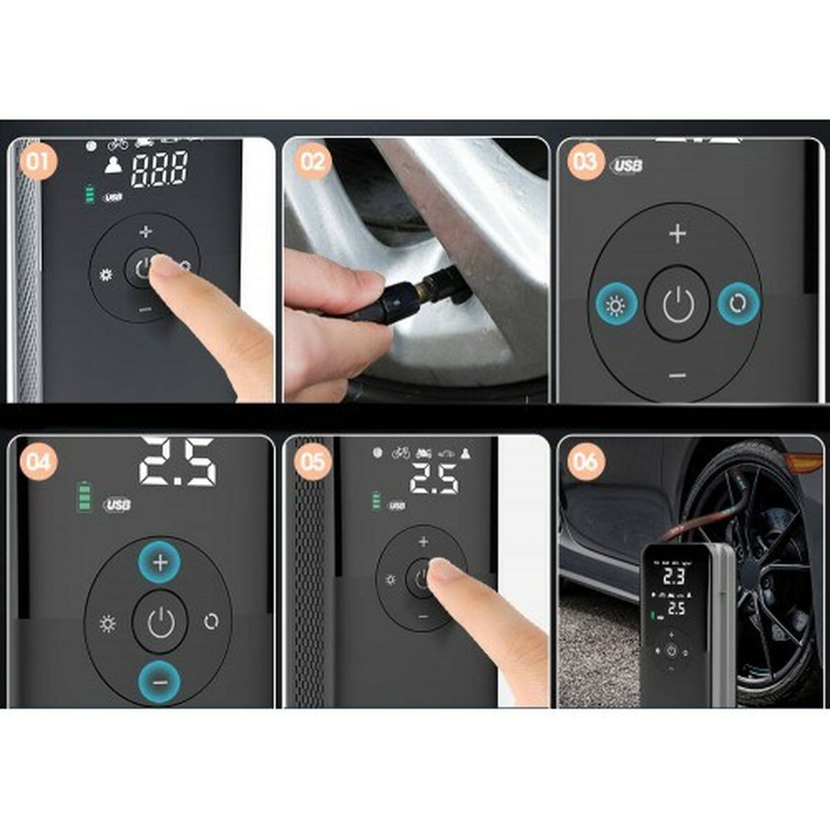 Bärbar luftkompressor med LED Freedconn C3106 10 bar 160 l/min 1 Delar - 7