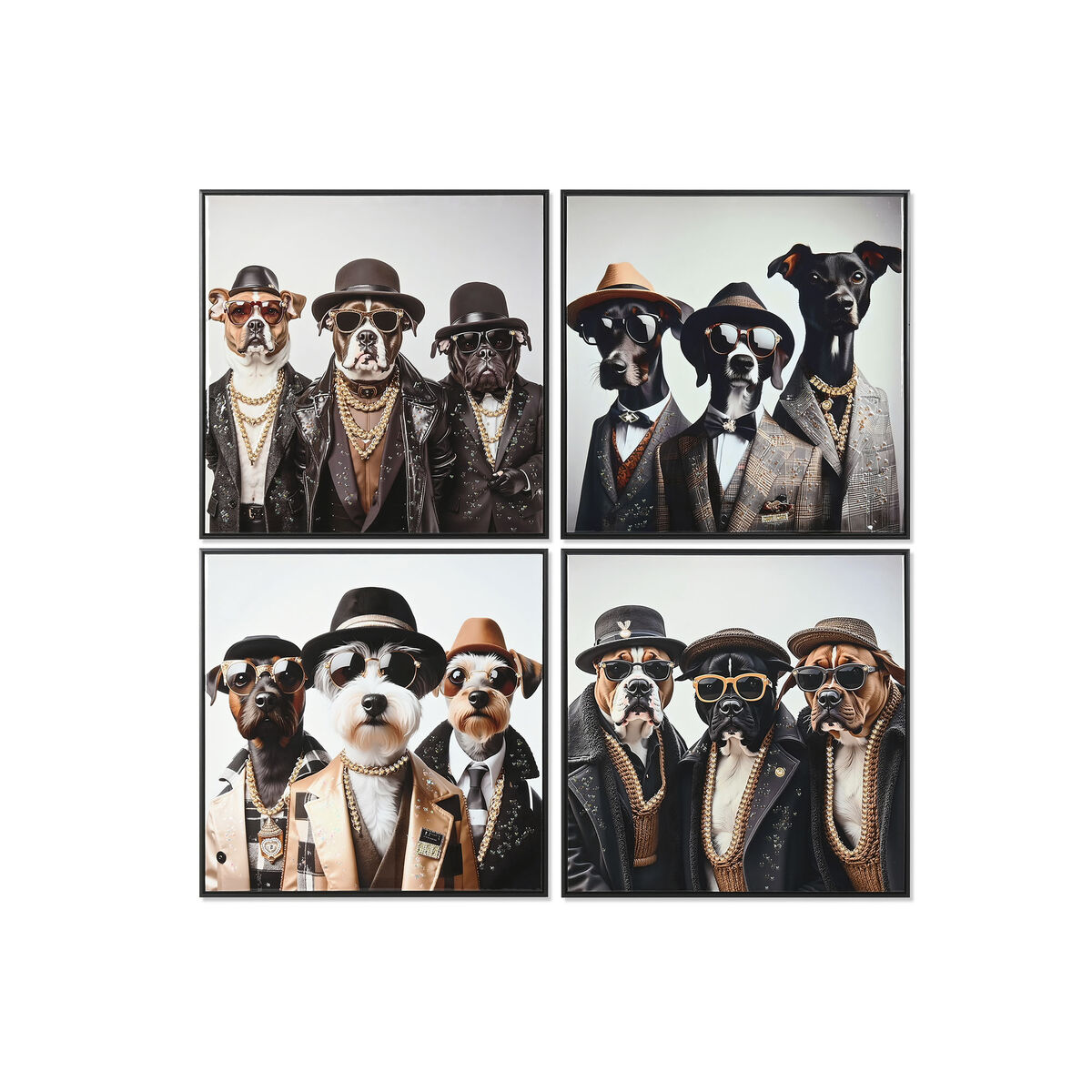 Kanvas Home ESPRIT Vit Svart Hund Loft Lackad 62 X 3 X 62 CM (4 antal)