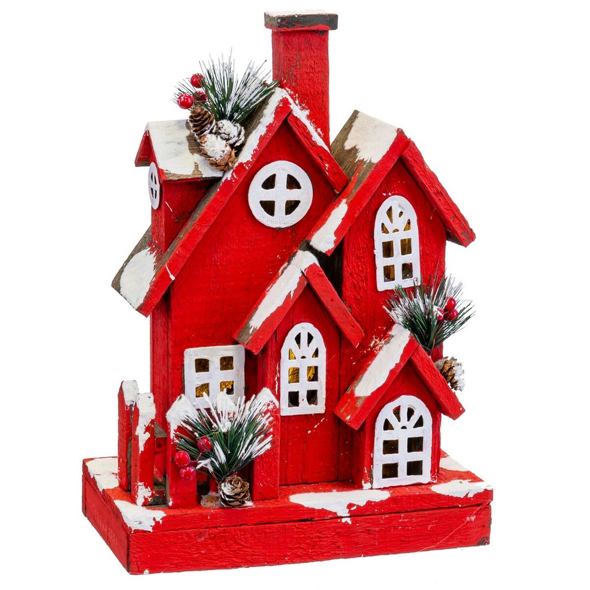 Julgranskula Röd Trä Hus 24 x 13 x 33 cm - 4