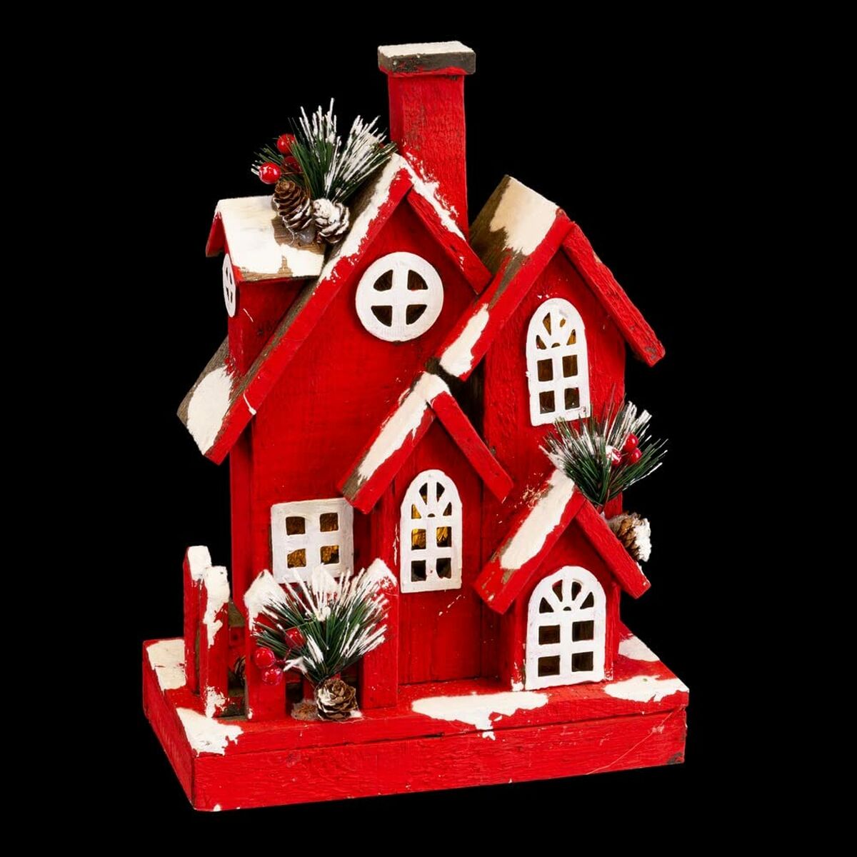 Julgranskula Röd Trä Hus 24 x 13 x 33 cm - 6