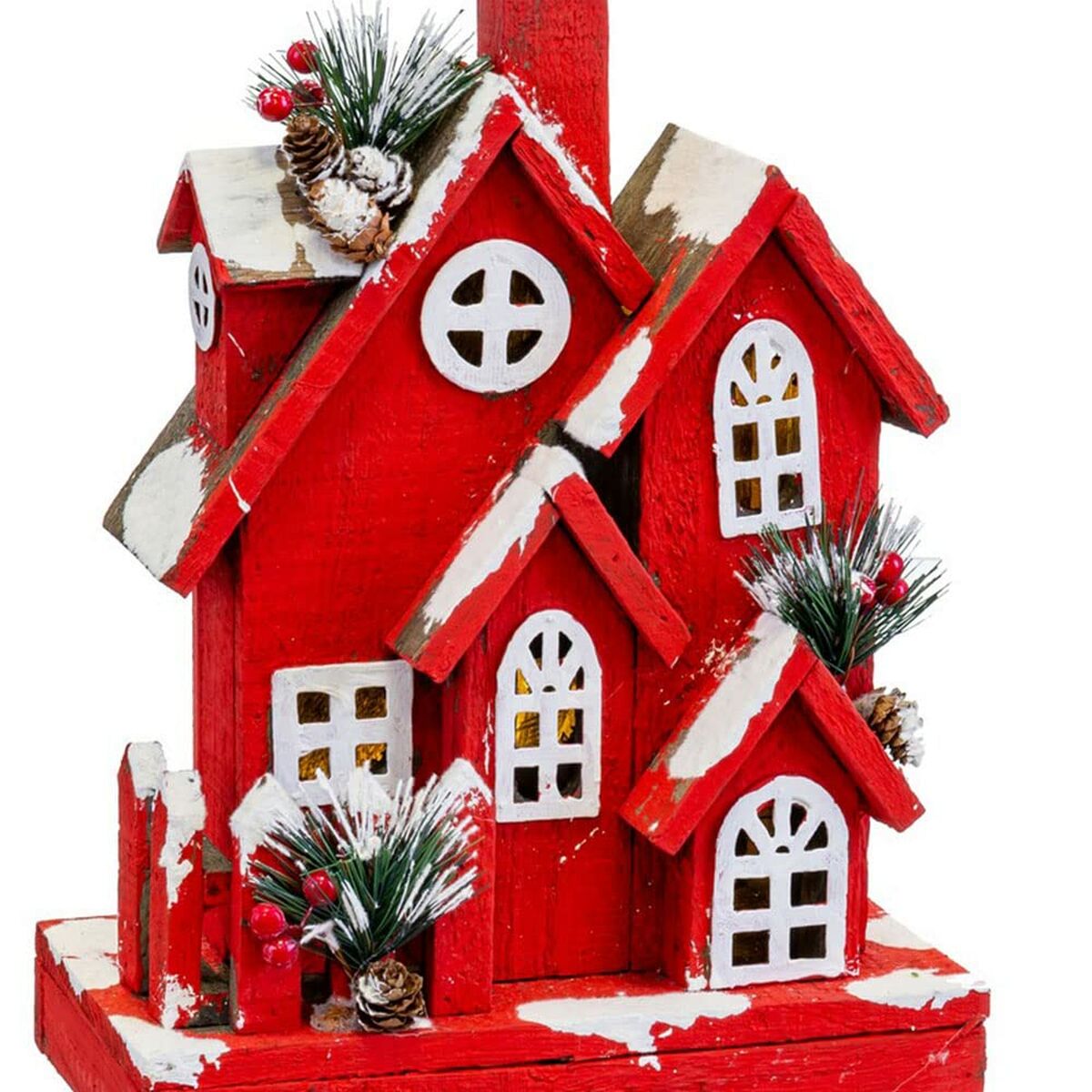 Julgranskula Röd Trä Hus 24 x 13 x 33 cm - 5