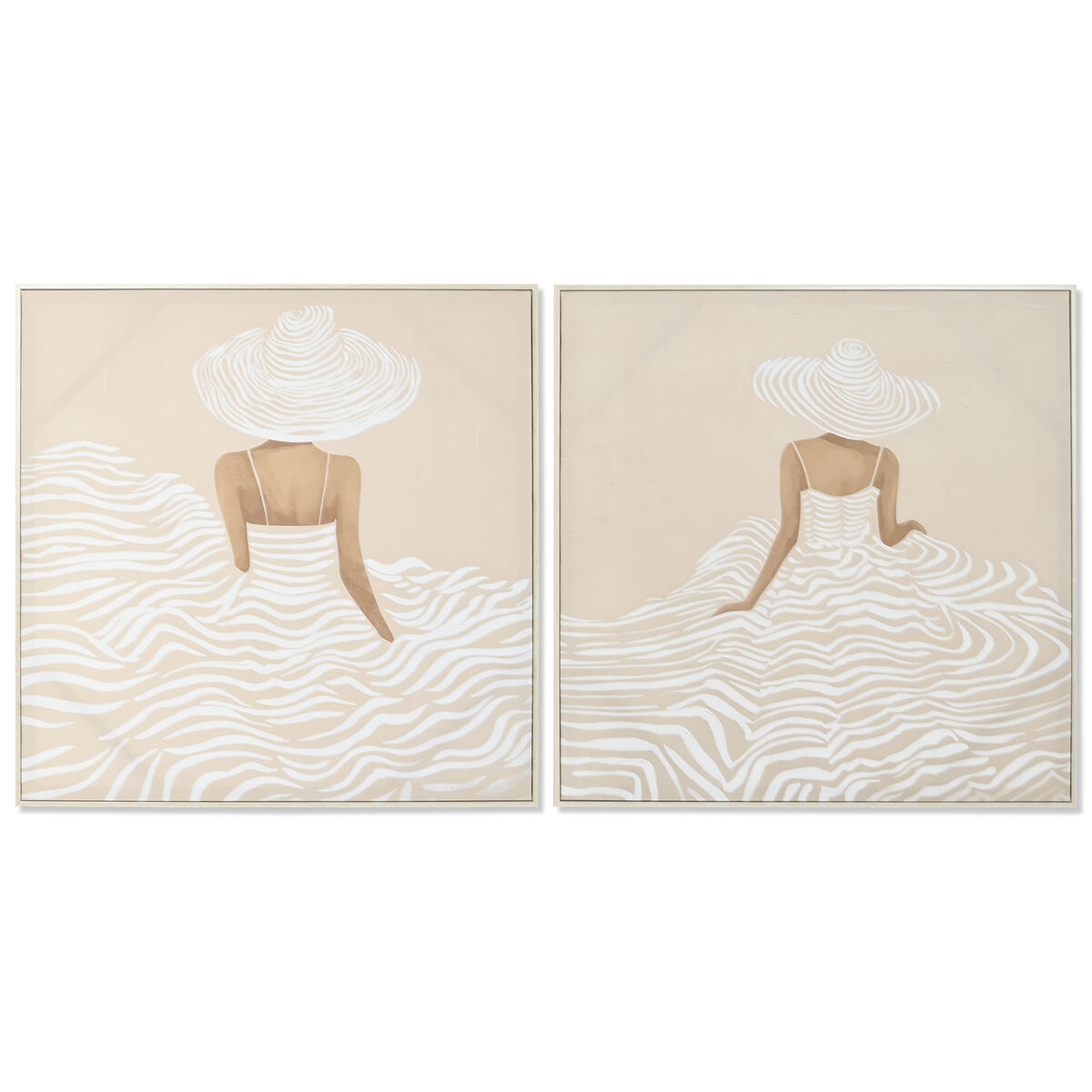 Kanvas Home ESPRIT Vit Beige Klänning Skandinavisk 82,5 x 3,5 x 82,5 cm (2 antal)