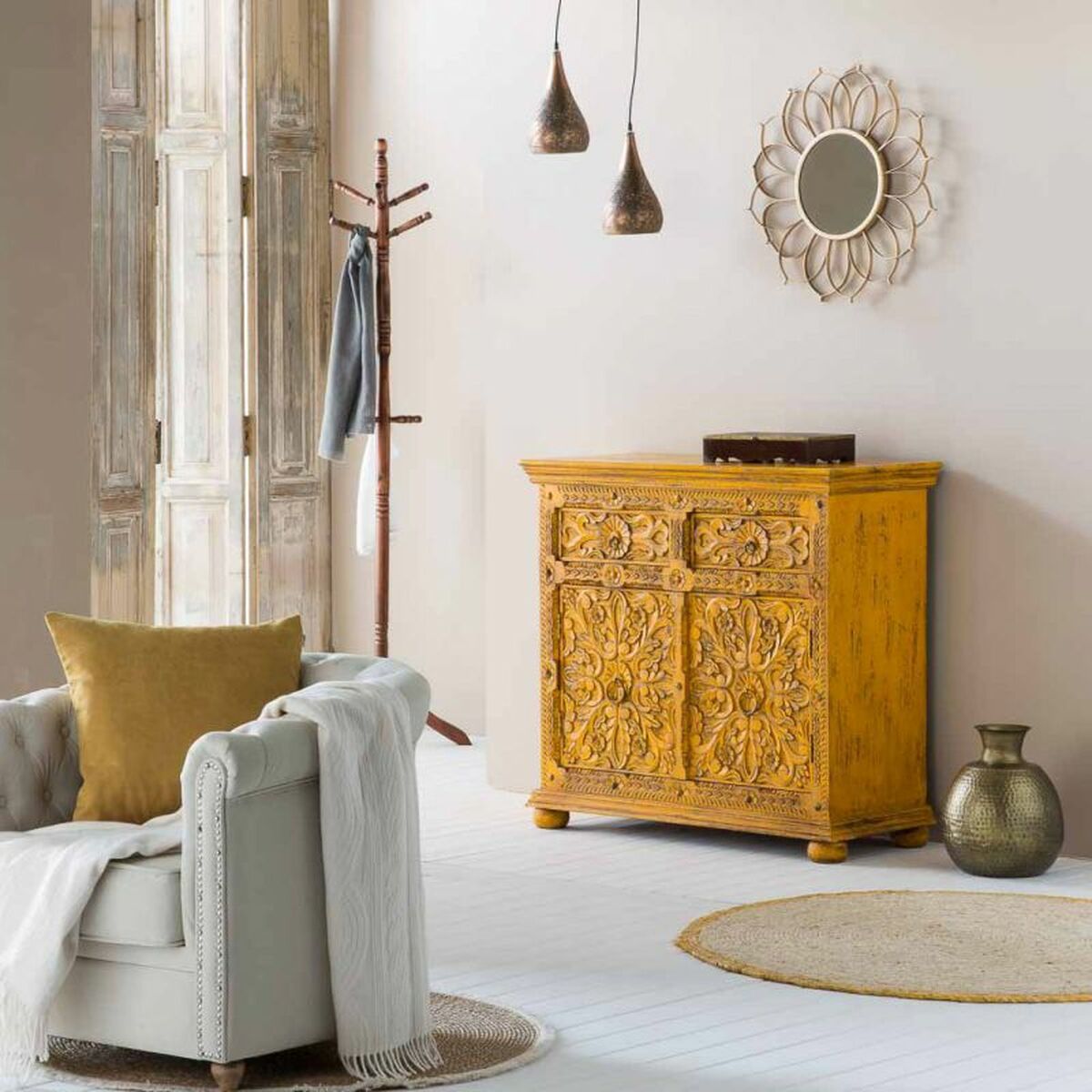 Smyckeskrin Alexandra House Living Mörkbrun Mässing Mangoträ Trä MDF 20 x 7 x 33 cm - 6