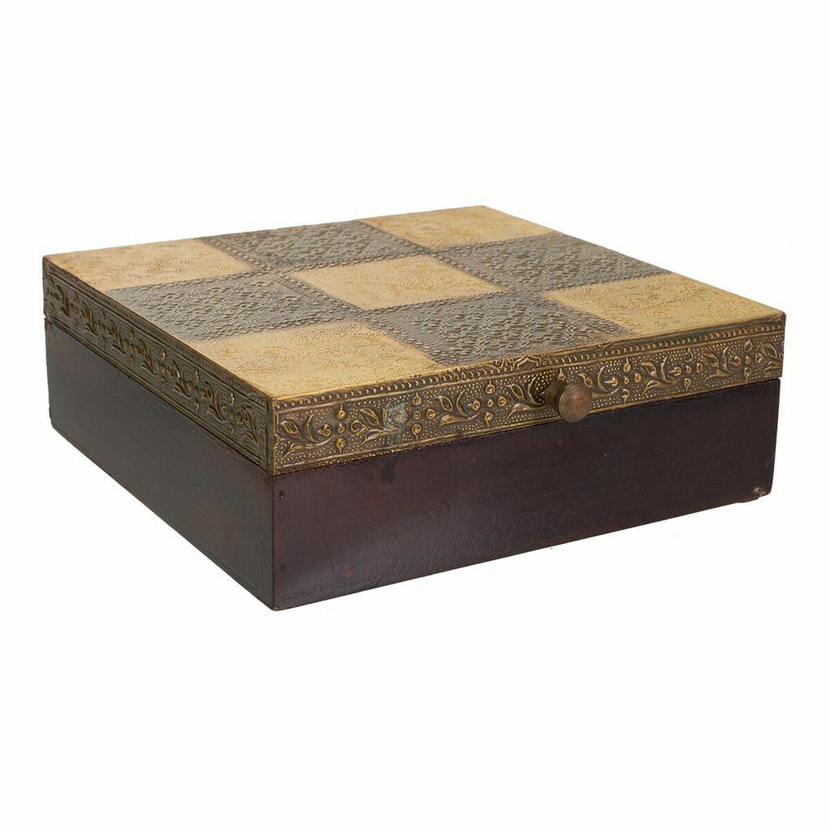Smyckeskrin Alexandra House Living Mörkbrun Mässing Mangoträ Trä MDF 20 x 7 x 20 cm