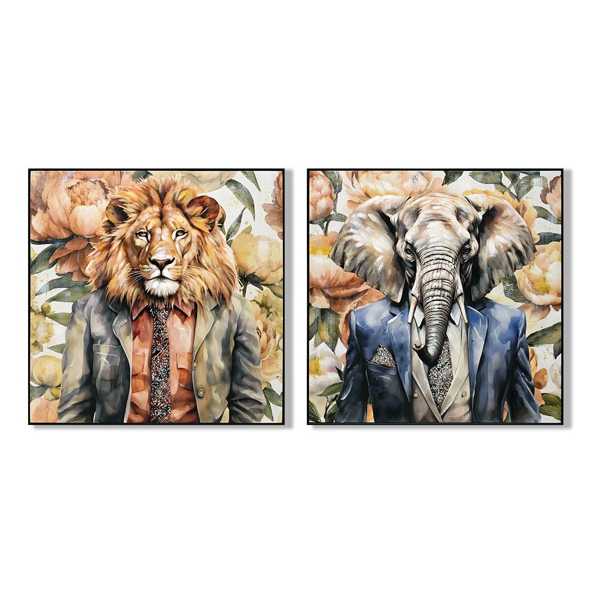 Kanvas Home ESPRIT Elefant Lejonet Modern 102 X 4 X 102 CM (2 antal)