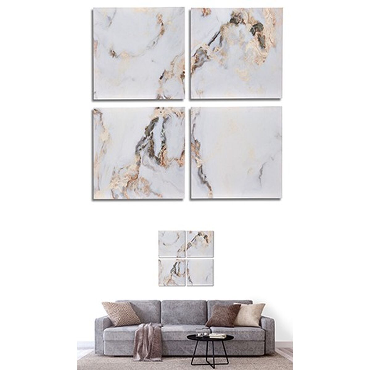 Kanvas Gift Decor Kanvas 35 x 7 x 35 cm Marmor Vit (4 Delar) (6 antal) - 2
