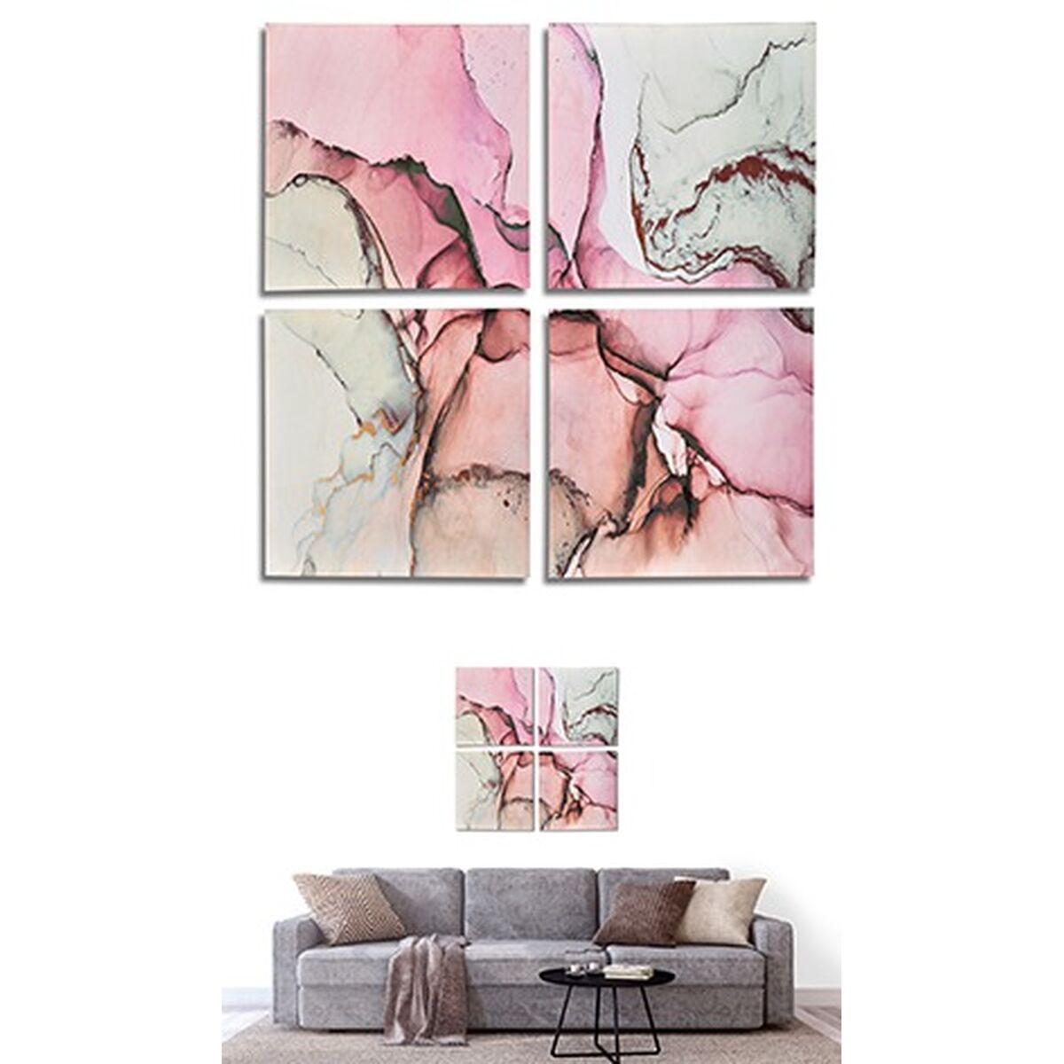 Kanvas Gift Decor Kanvas 35 x 7 x 35 cm Rosa Marmor (4 Delar) (6 antal) - 6