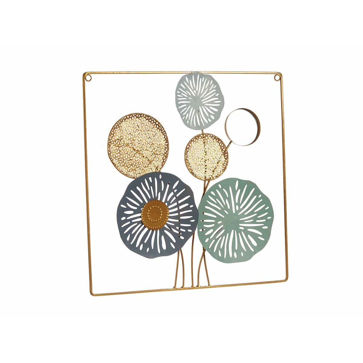 Väggdekoration Gift Decor Gul Blå Vit Multicolour Gyllene Metall Glas Virágok Speglar 45 x 45 x 2 cm (4 antal) - 6