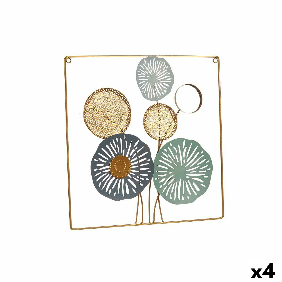 Väggdekoration Gift Decor Gul Blå Vit Multicolour Gyllene Metall Glas Virágok Speglar 45 x 45 x 2 cm (4 antal)