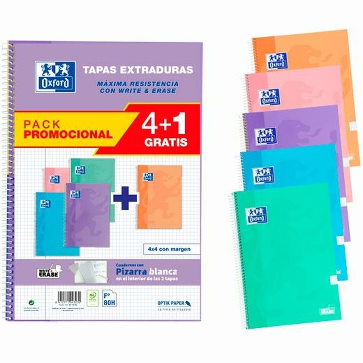 Anteckningsbok Oxford WRITE&ERASE Pastel Din A4 80 Blad 21,5 x 31,5 cm 5 Delar (25 antal) - 2