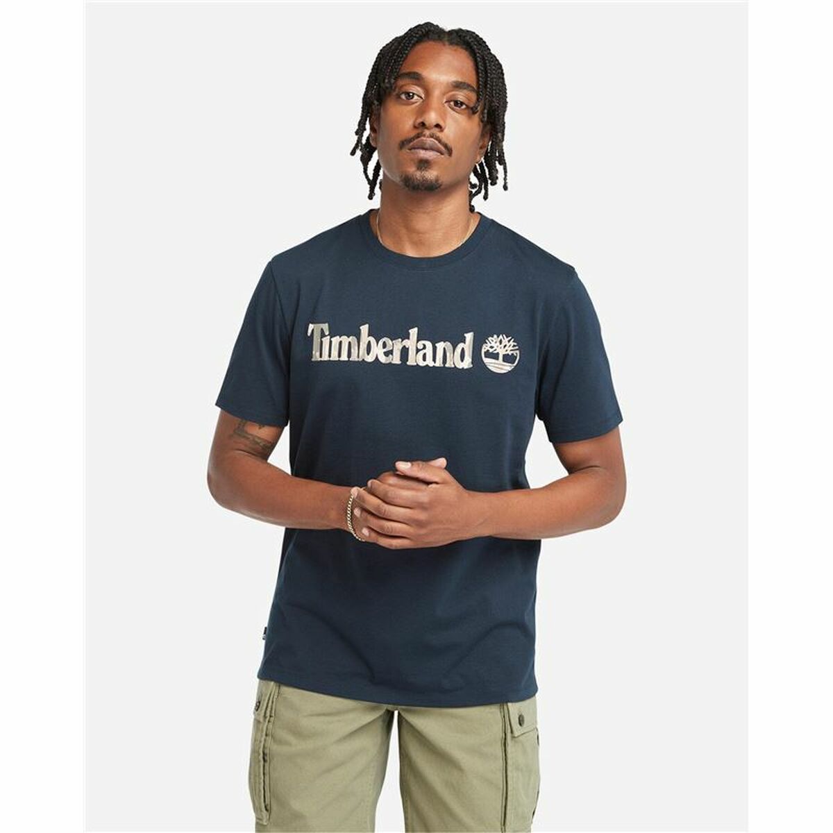 T-shirt med kortärm Herr Timberland Kennebec River Camo Linear Logo Blå - 5