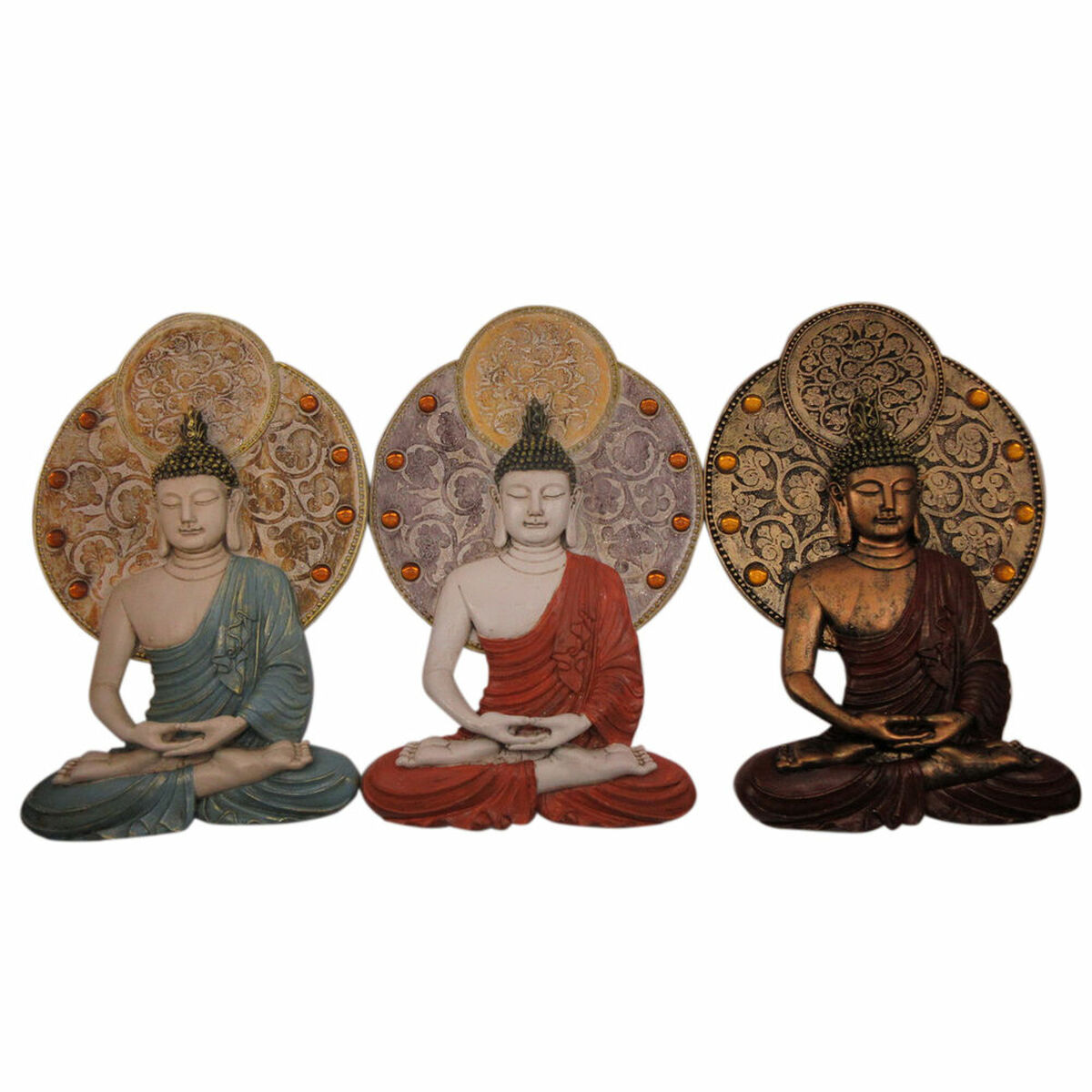 Väggdekoration DKD Home Decor 20 x 4 x 30,3 cm Röd Blå Gyllene Buddha Orientalisk (3 Delar) - 3