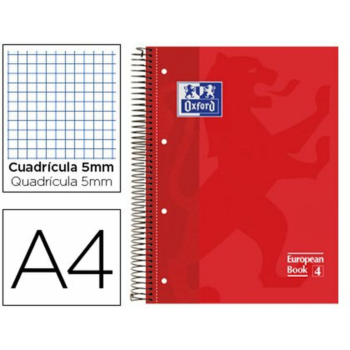 Anteckningsbok Oxford EUROPEANBOOK 1 Röd A4+ 80 Blad 5 Delar (25 antal) - 2