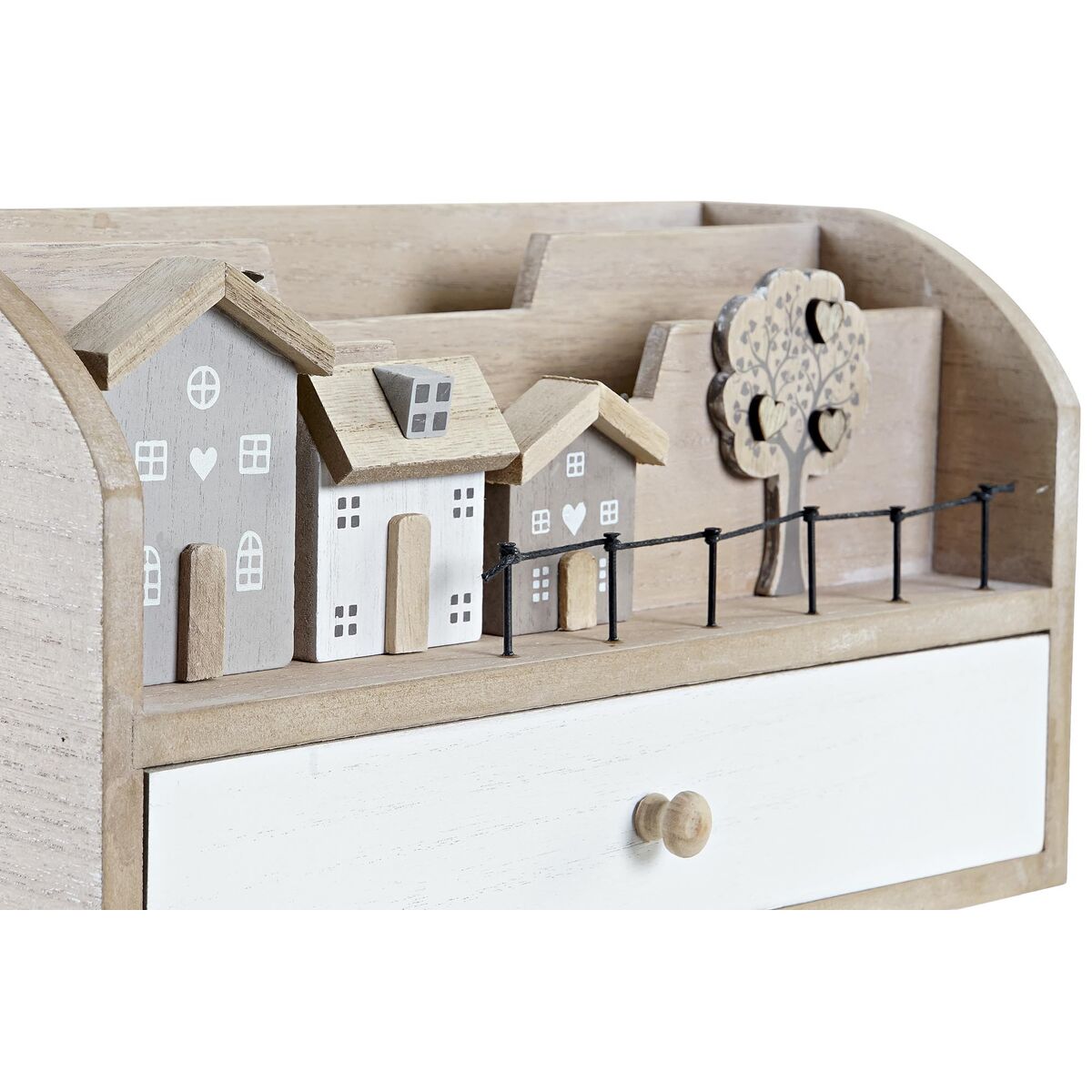 Flerfunktionell förvaring DKD Home Decor Trä MDF 28 x 11,5 x 15 cm Naturell Hus - 3