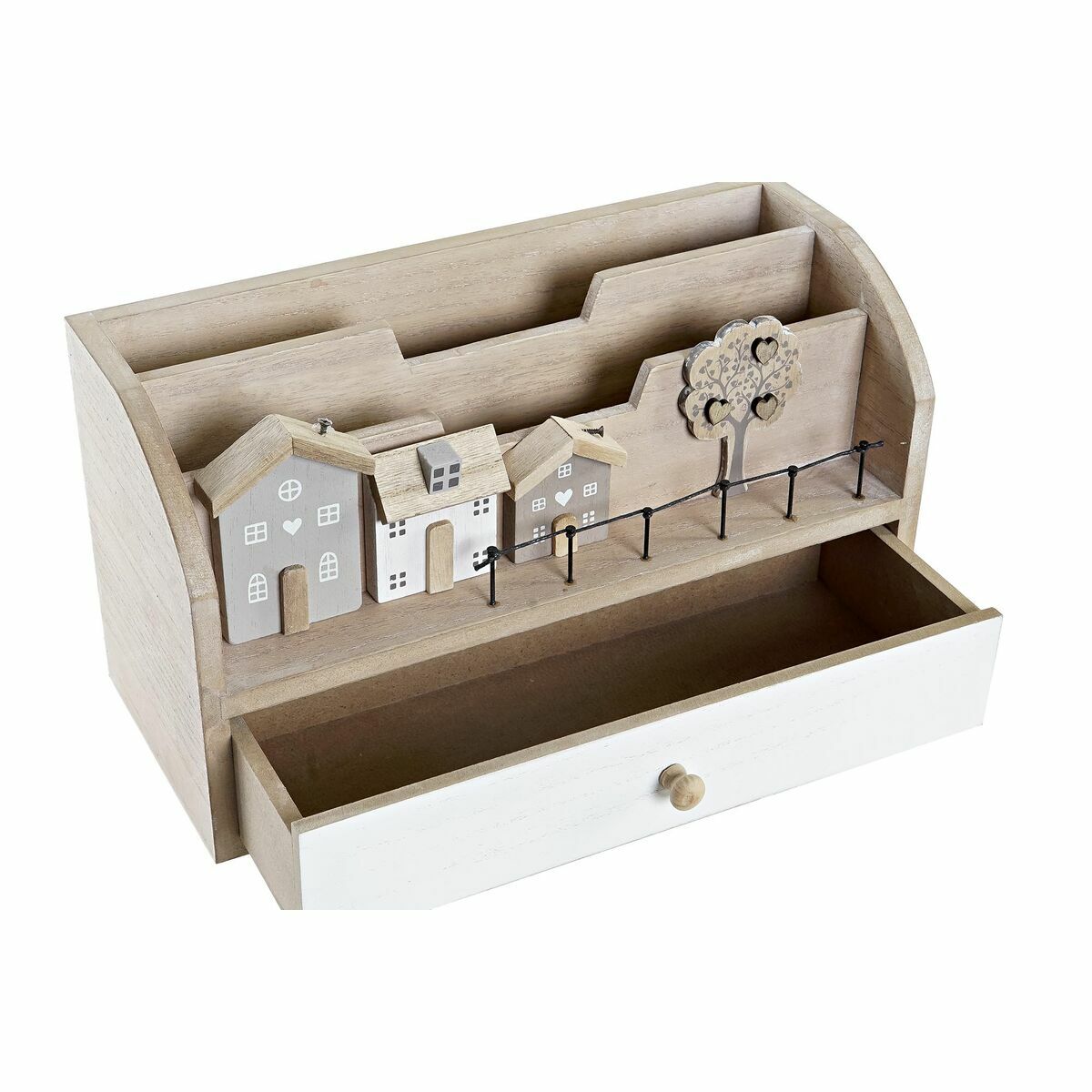 Flerfunktionell förvaring DKD Home Decor Trä MDF 28 x 11,5 x 15 cm Naturell Hus - 2