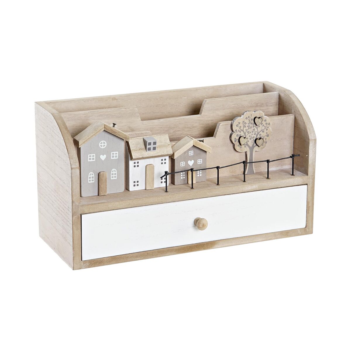 Flerfunktionell förvaring DKD Home Decor Trä MDF 28 x 11,5 x 15 cm Naturell Hus