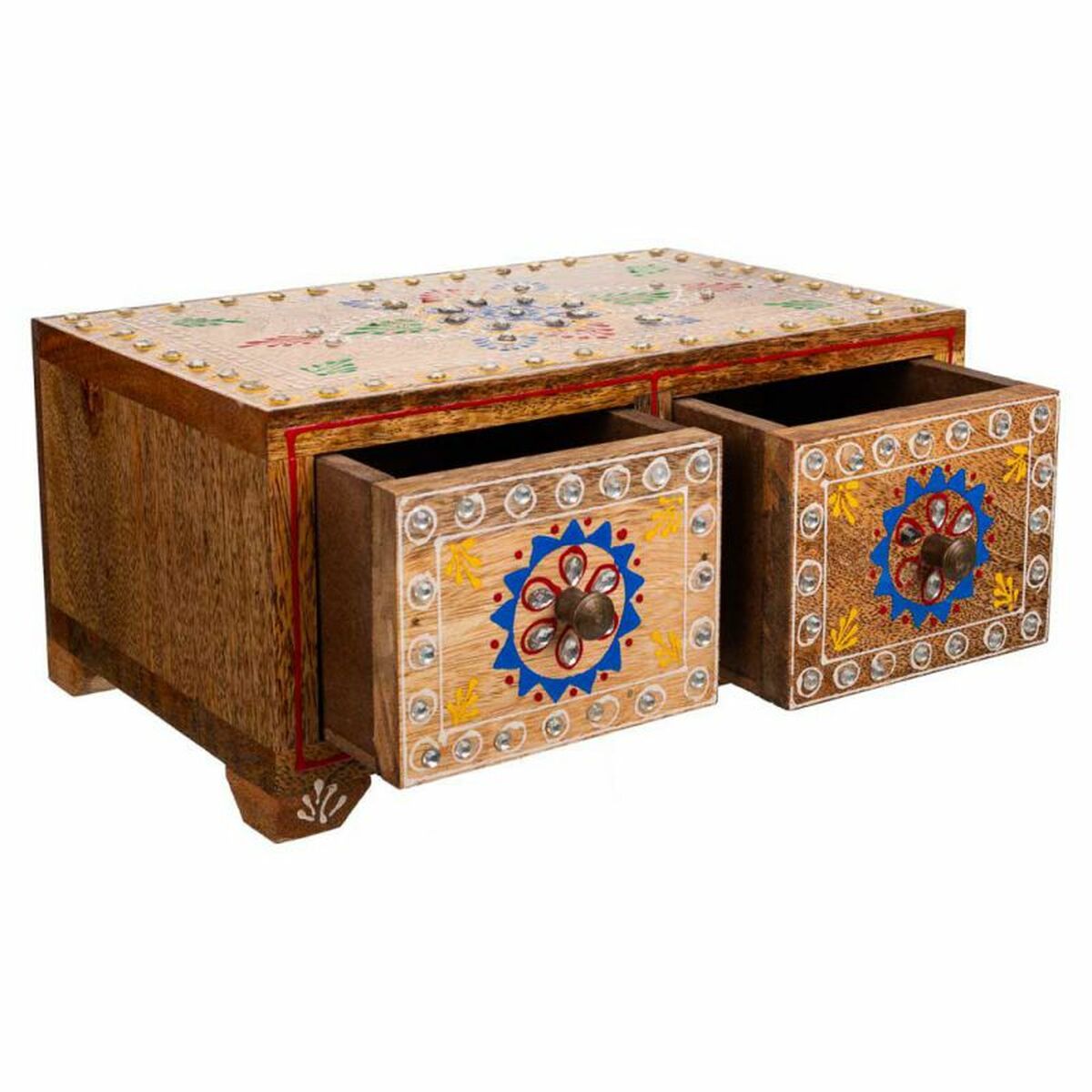 Smyckeskrin Alexandra House Living Multicolour Naturell Mangoträ Trä MDF 14 x 10 x 23 cm 2 lådor - 5
