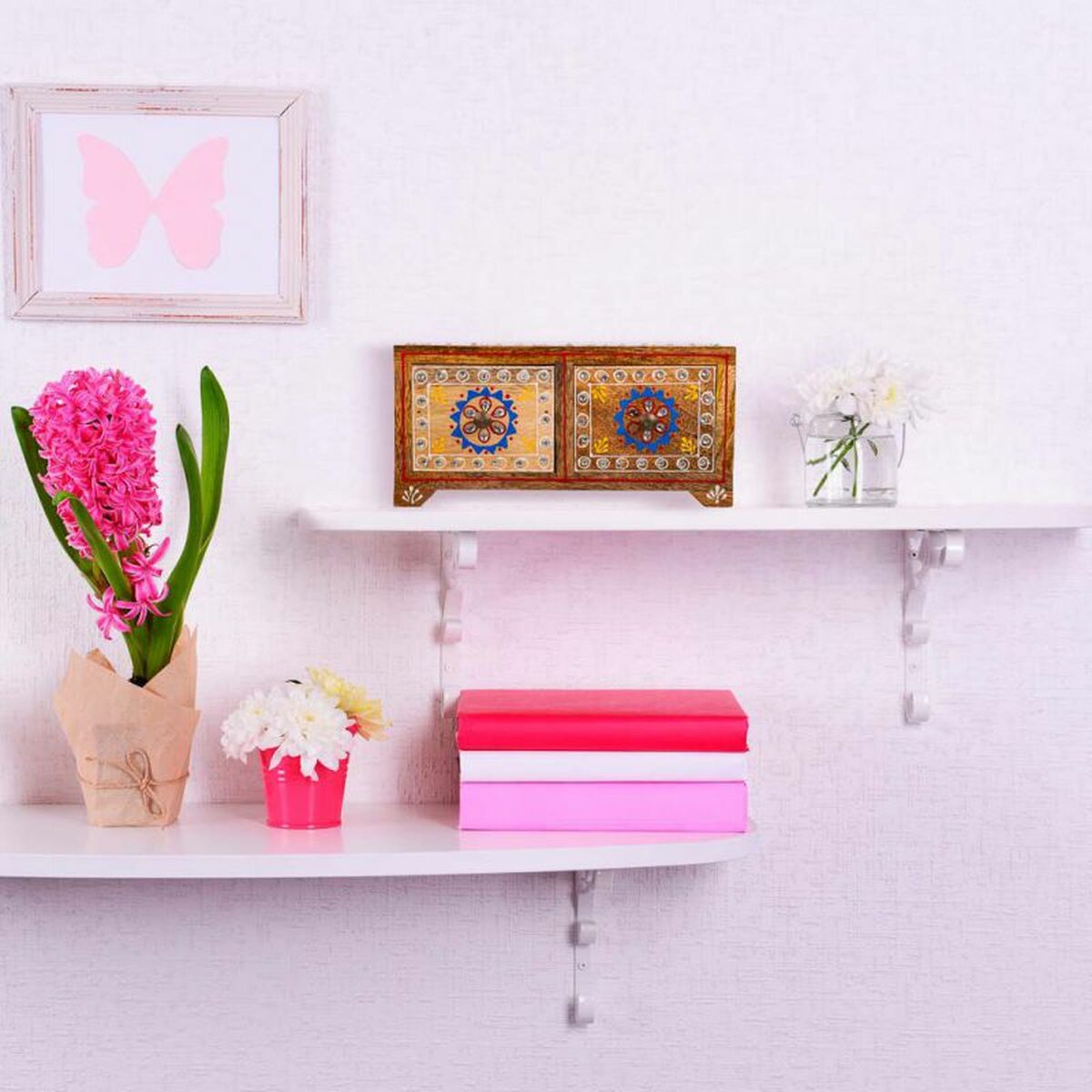 Smyckeskrin Alexandra House Living Multicolour Naturell Mangoträ Trä MDF 14 x 10 x 23 cm 2 lådor - 2
