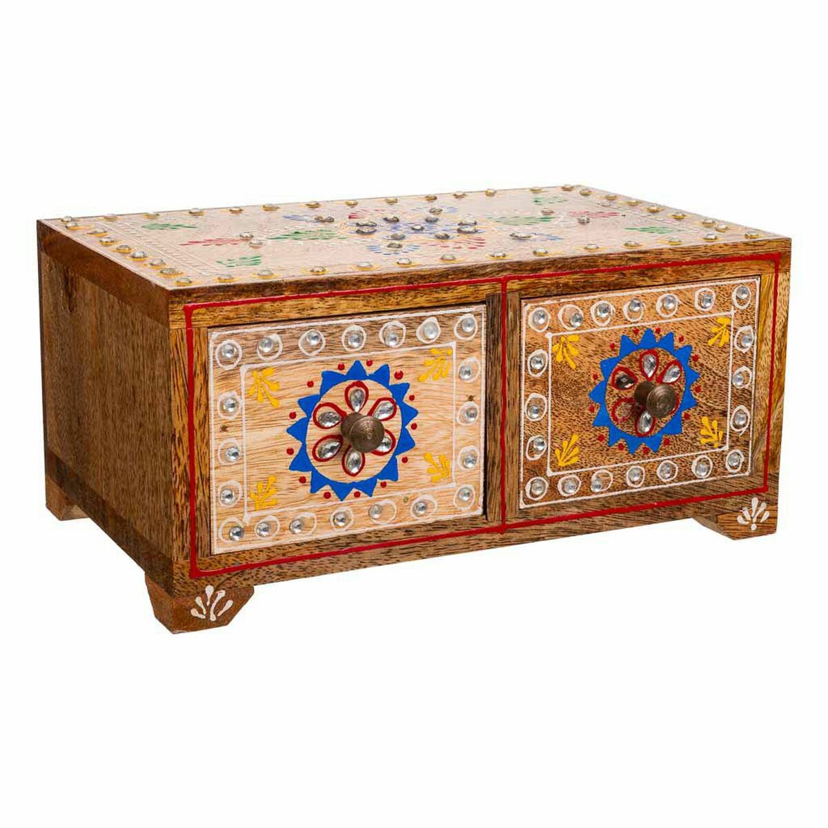Smyckeskrin Alexandra House Living Multicolour Naturell Mangoträ Trä MDF 14 x 10 x 23 cm 2 lådor