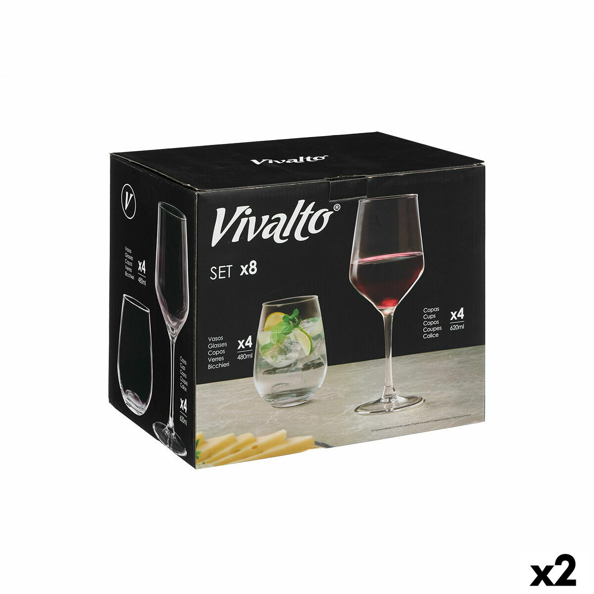Set med glas och kopp Vivalto (8 Delar) (2 antal)