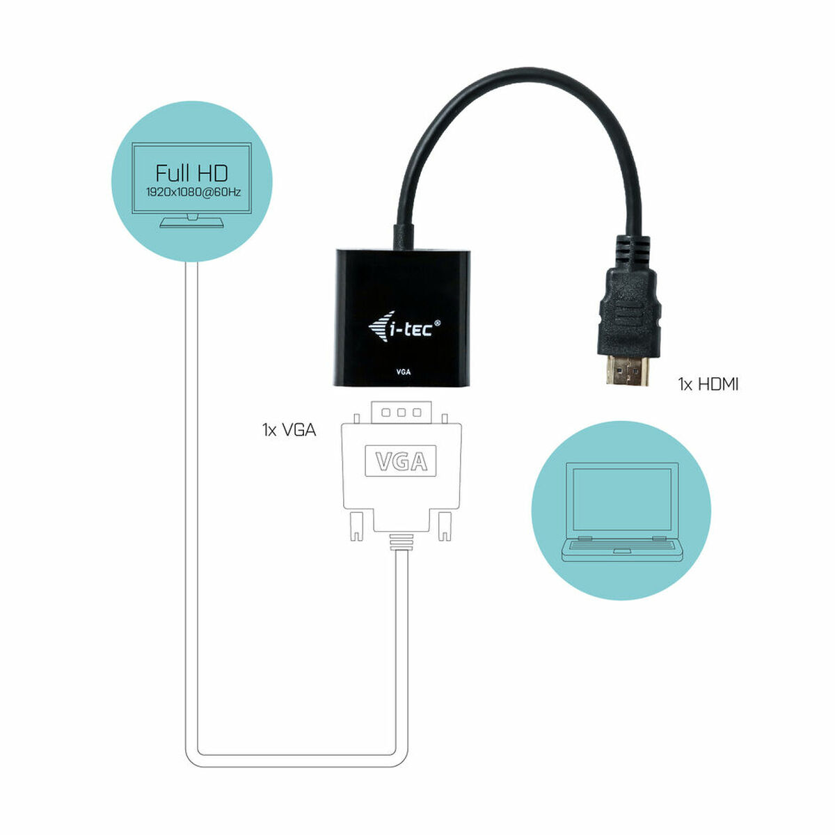 Adapter HDMI till VGA i-Tec HDMI2VGAADA Svart 15 cm - 8